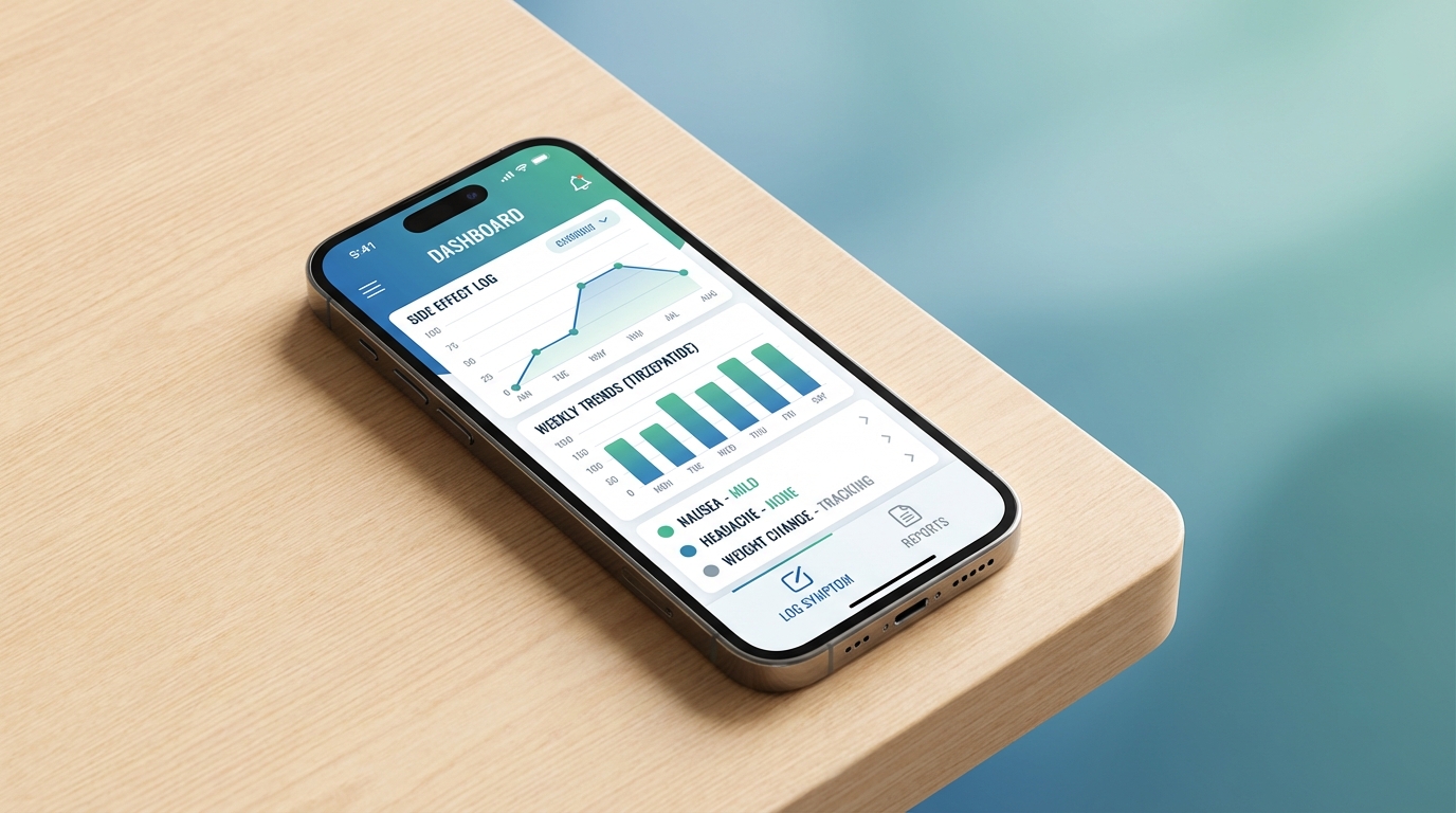 Jabby app side effects tracker for tirzepatide showing symptom logging