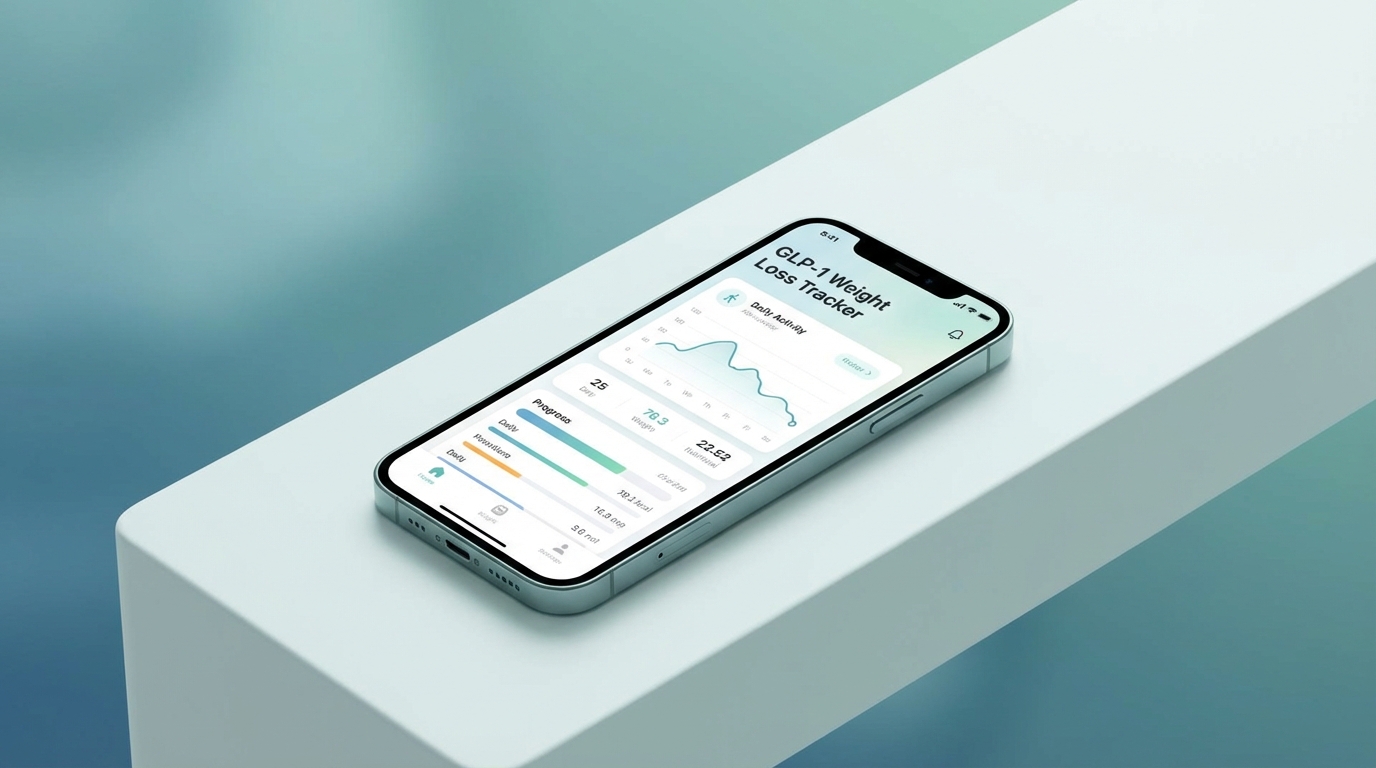 GLP-1 weight loss tracker app showing progress charts and injection logging on a smartphone